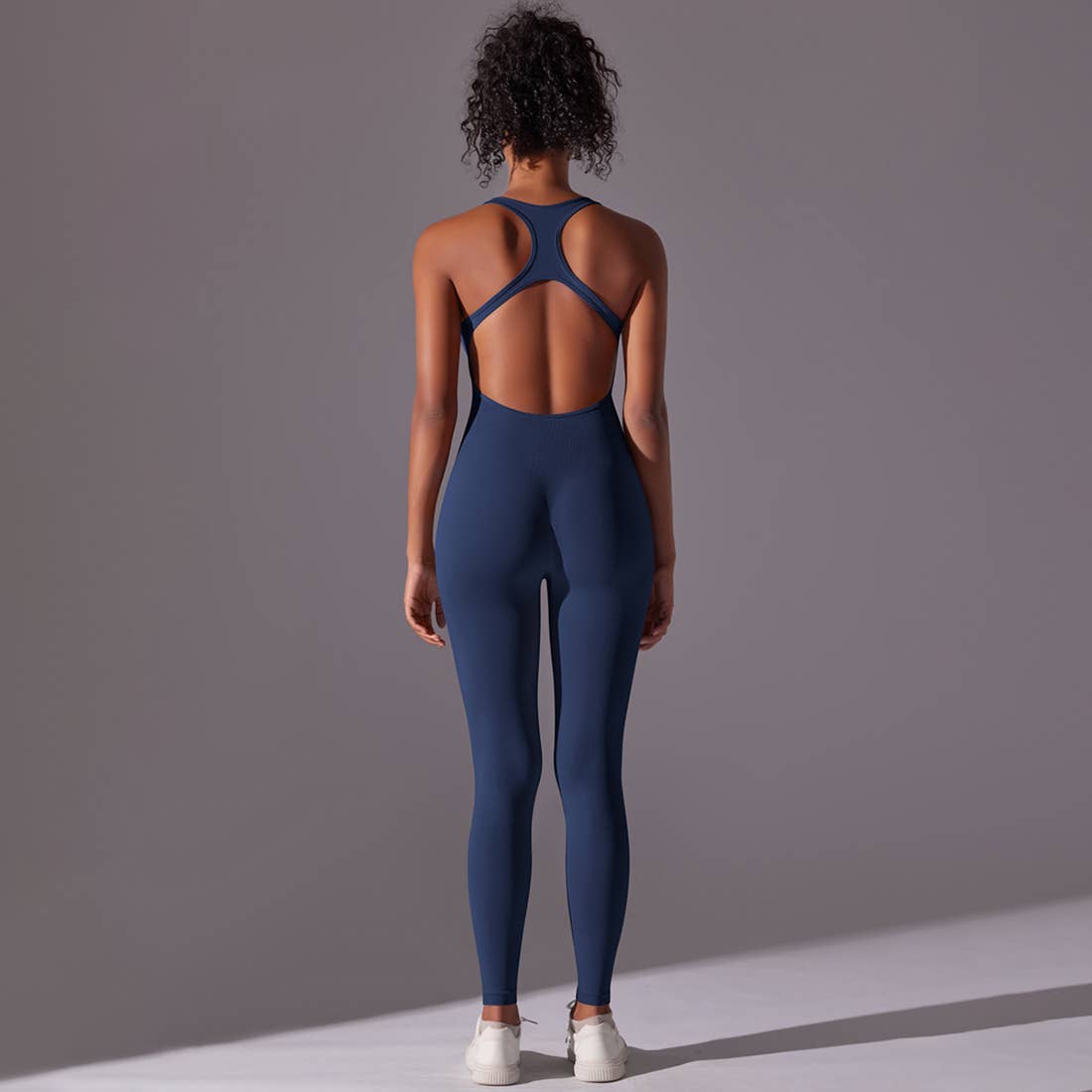 Women Seamless Women's I-Back Tight Yoga Sport Jumpsuit: Gray / M