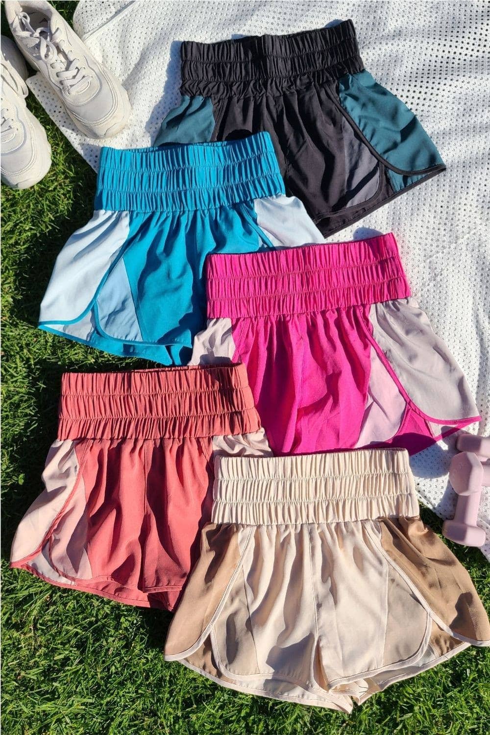 NP70066-Color-block activewear shorts: HOT PINK / S-M-L/2-2-2