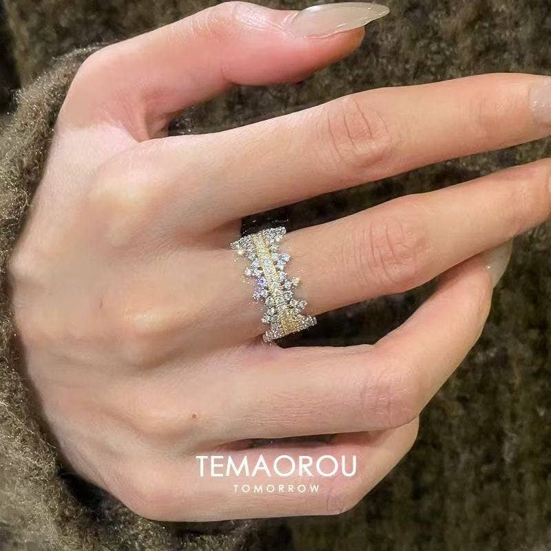 Pavé Crystal Statement Ring: White / Wide Adjustable Ring / Adjustable