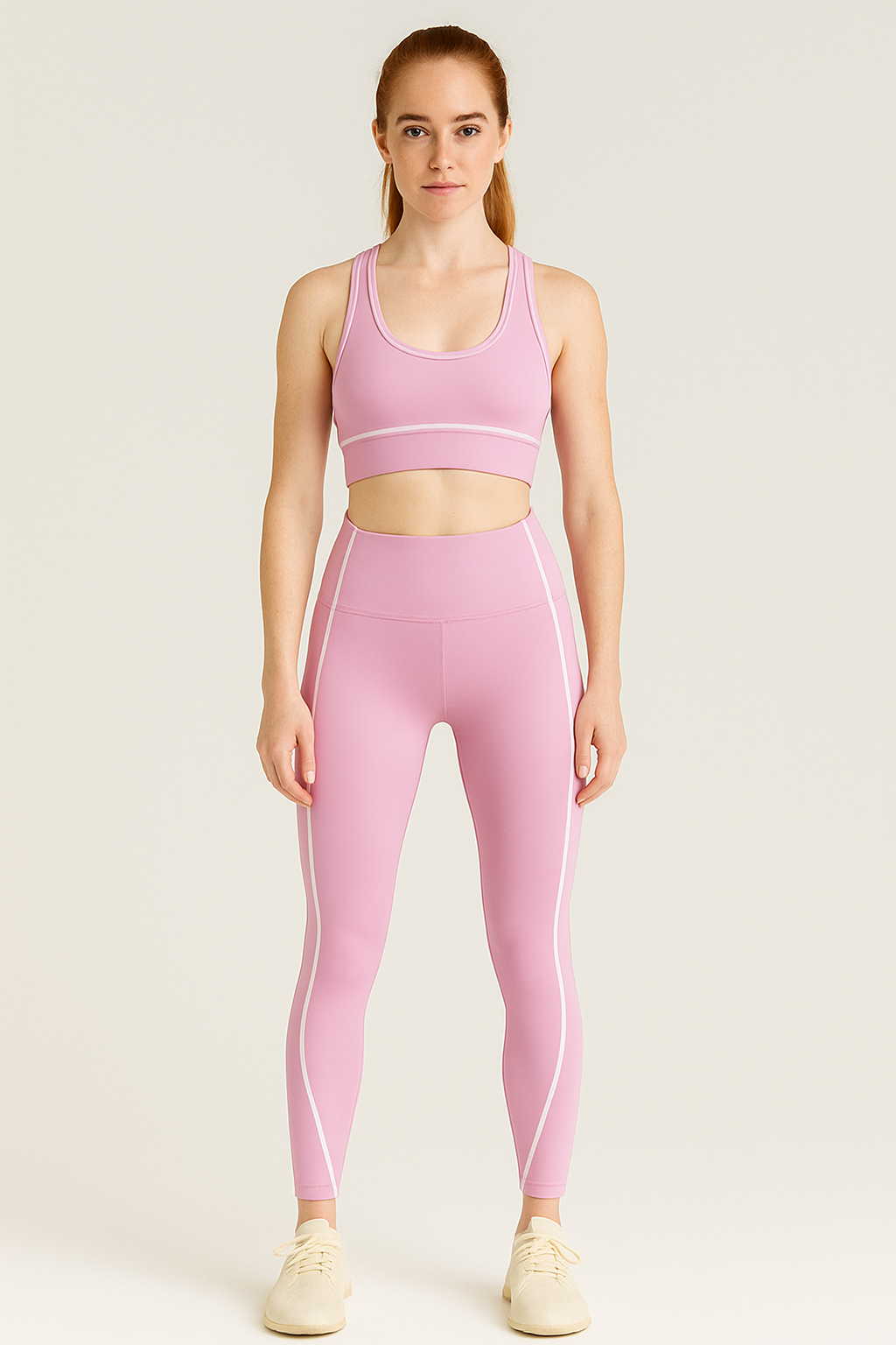 Active wear sports bra with yoga pants set w/contrast trim: Red