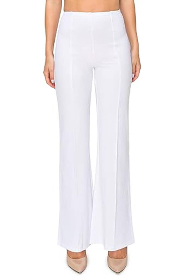 Solid color wide leg high waist dressy pants with trim line: Rust