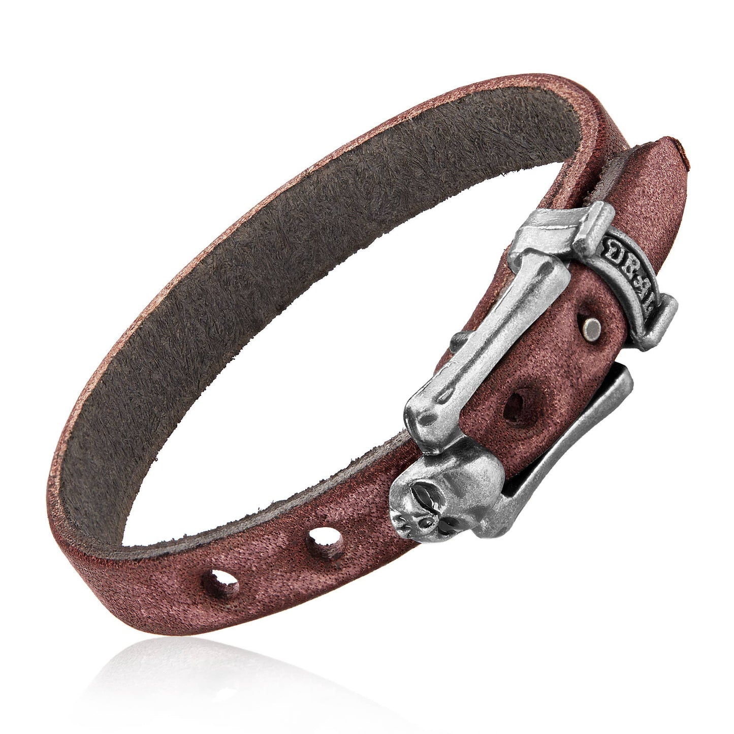 Men's Leather Skull Buckle Bracelet: Red