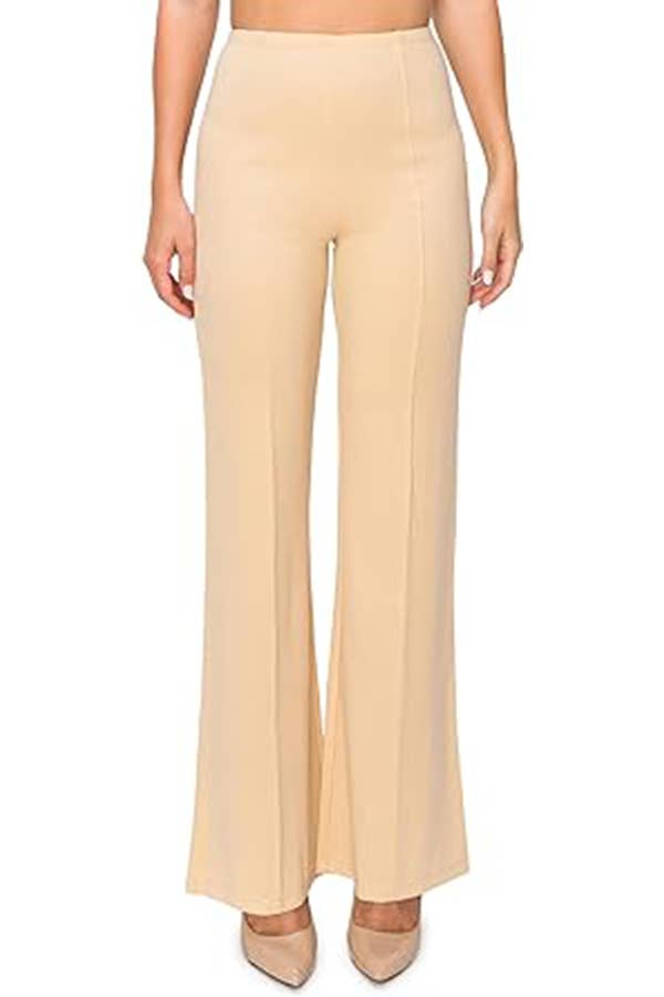Solid color wide leg high waist dressy pants with trim line: Rust