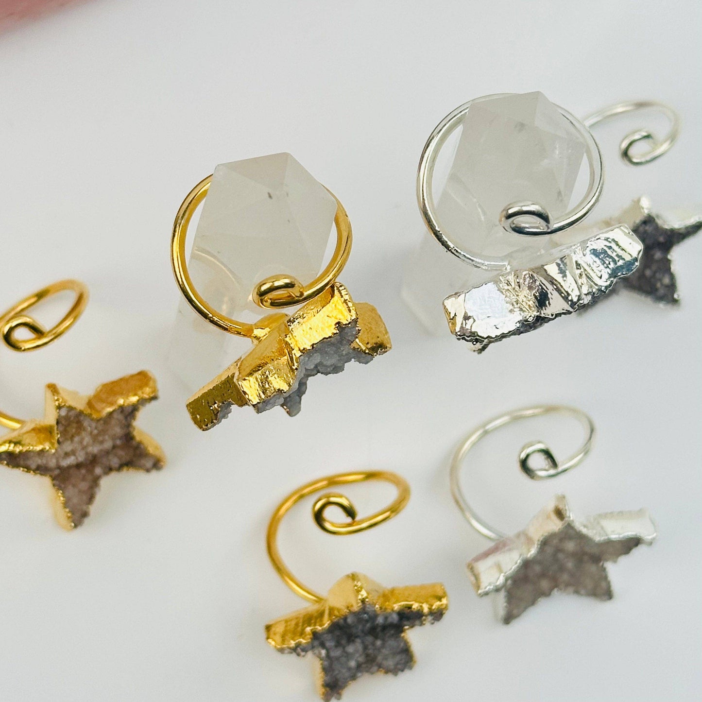 Crystal Druzy Star Wrap Ring: Silver