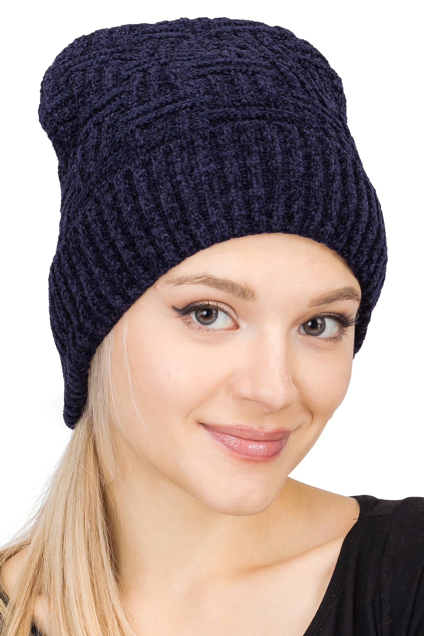 Velvety Chenille Basket Knitted Fleece Lined Beanie