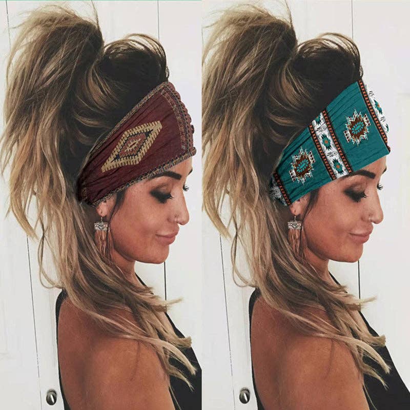 Ethnic Vintage Wide Print Sports Headband: Coffee