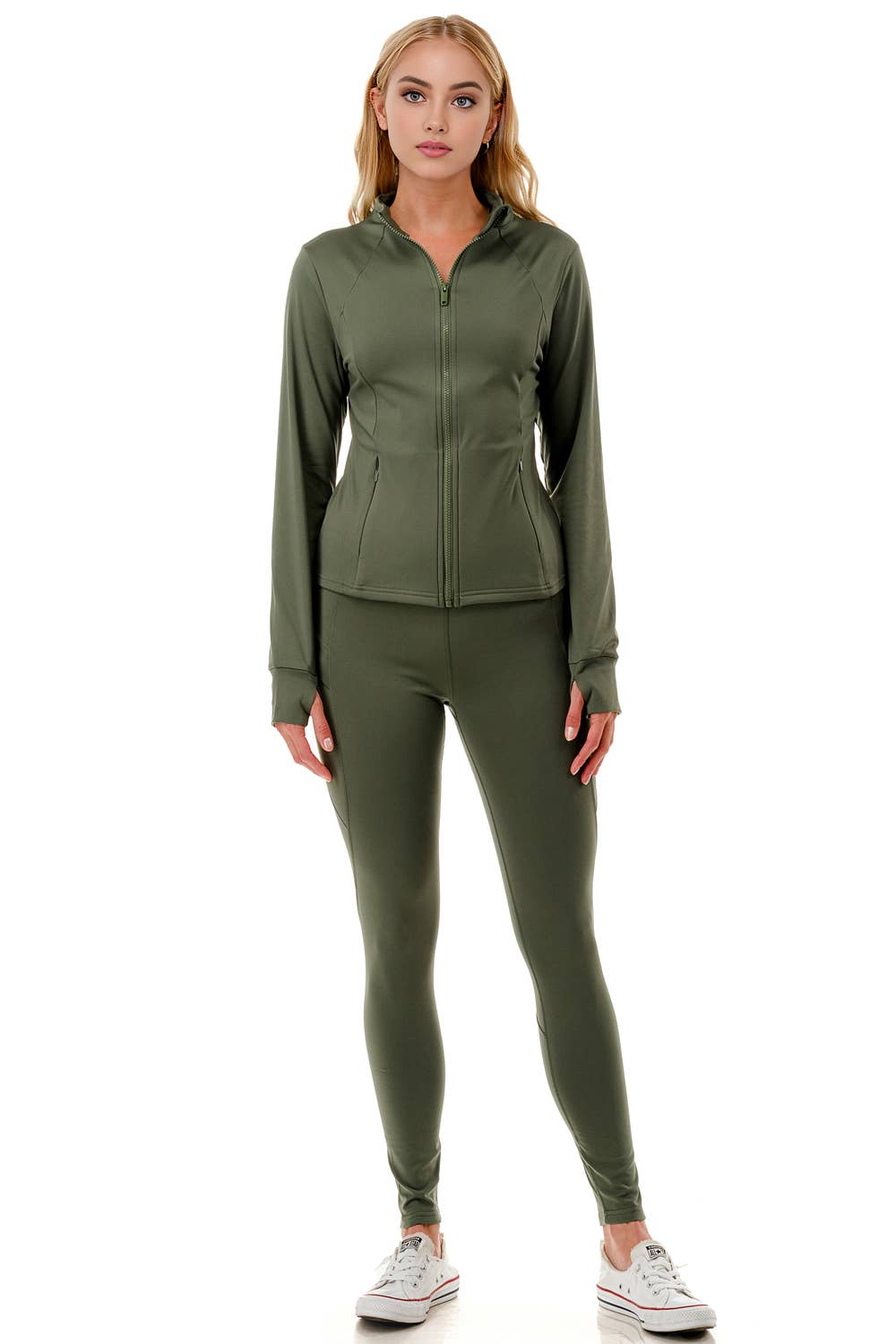 Fleece lined activewear define jacket with legging yoga set: Black