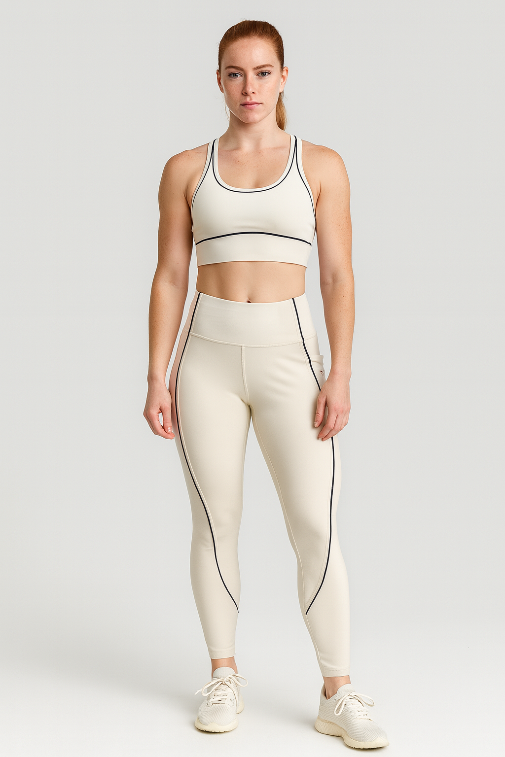 Active wear sports bra with yoga pants set w/contrast trim: Red