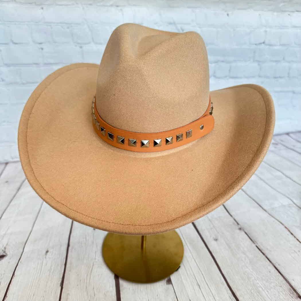 Vegan Cattlemen Cowboy Hat with Embellishments leather Belt: BROWN / ONE SIZE