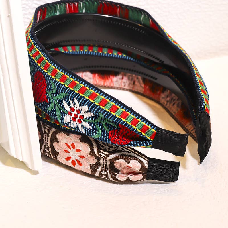 Bohemian Flower Embroidery Retro Non-Slip Hair Bands: Green