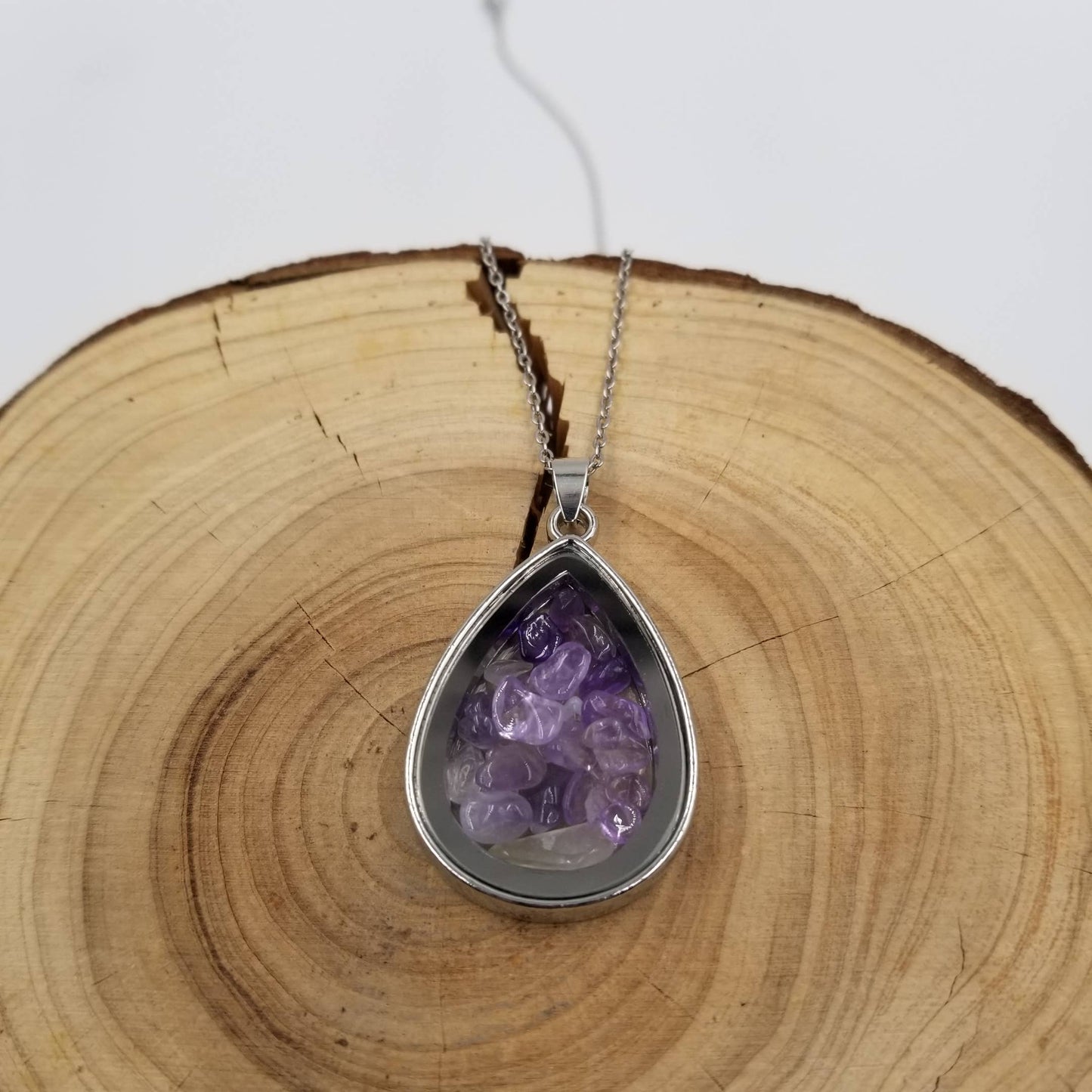Natural Crushed Stone Wishing Necklace: Purple