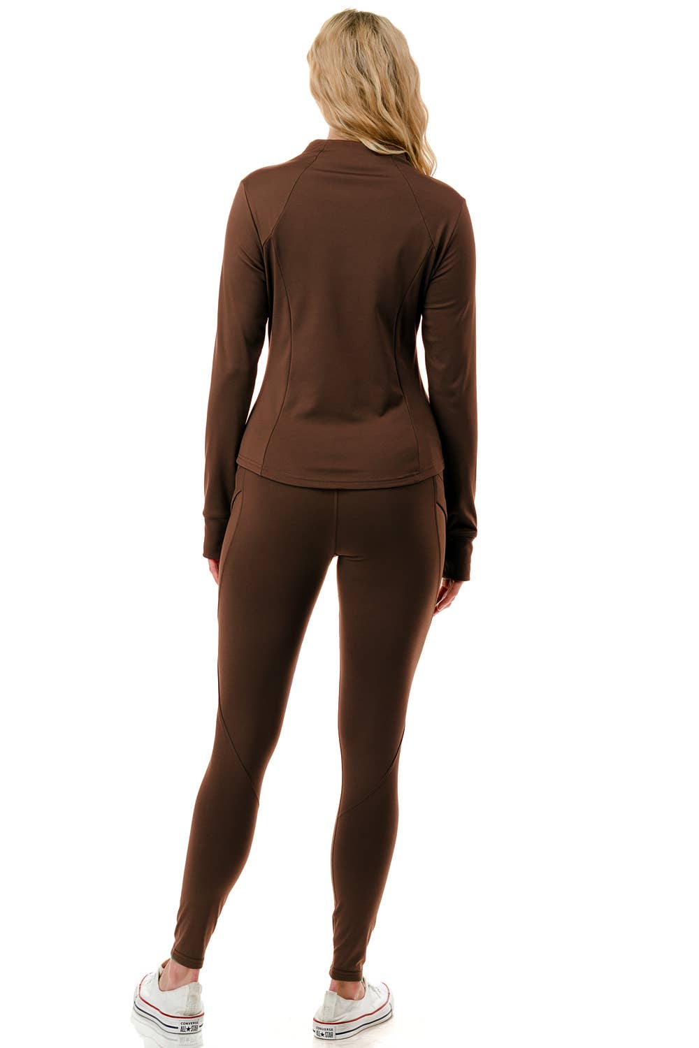 Fleece lined activewear define jacket with legging yoga set: Black