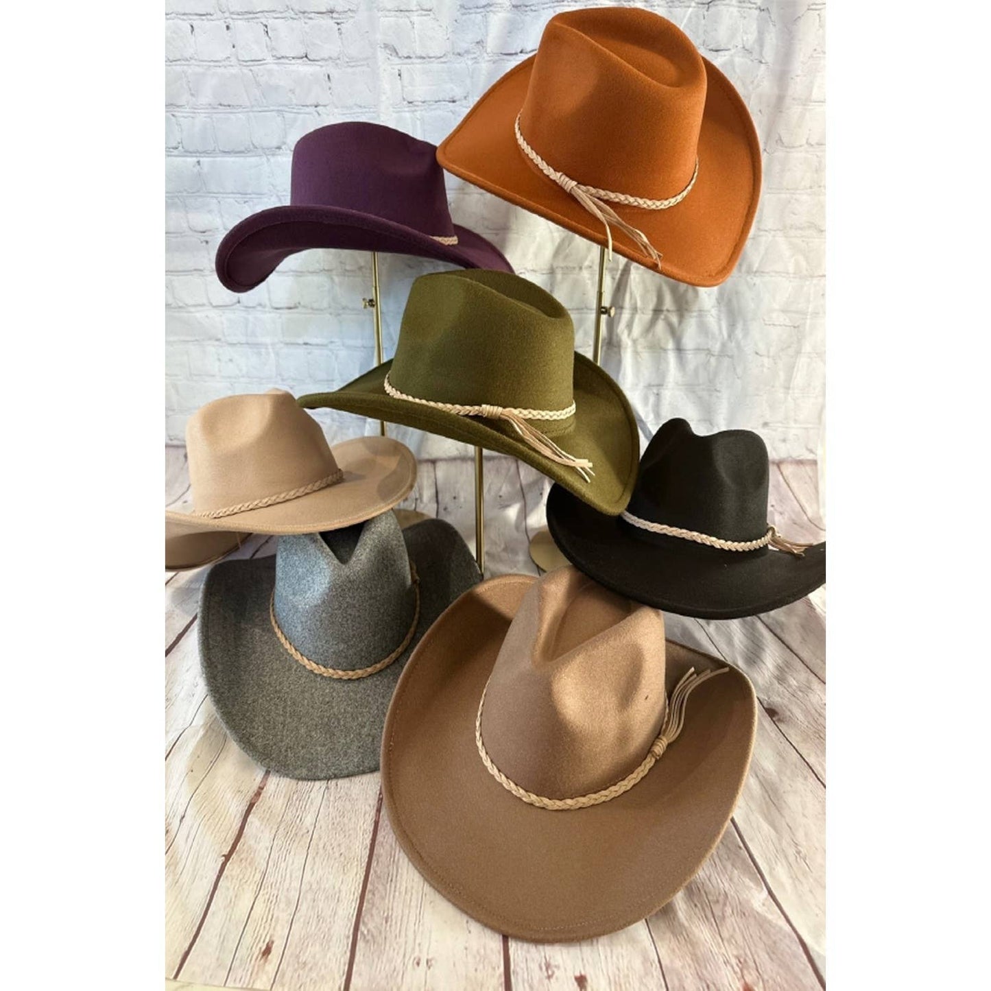 VEGAN FELT COWBOY HAT with Suede Belt: OLIVE / ONE SIZE