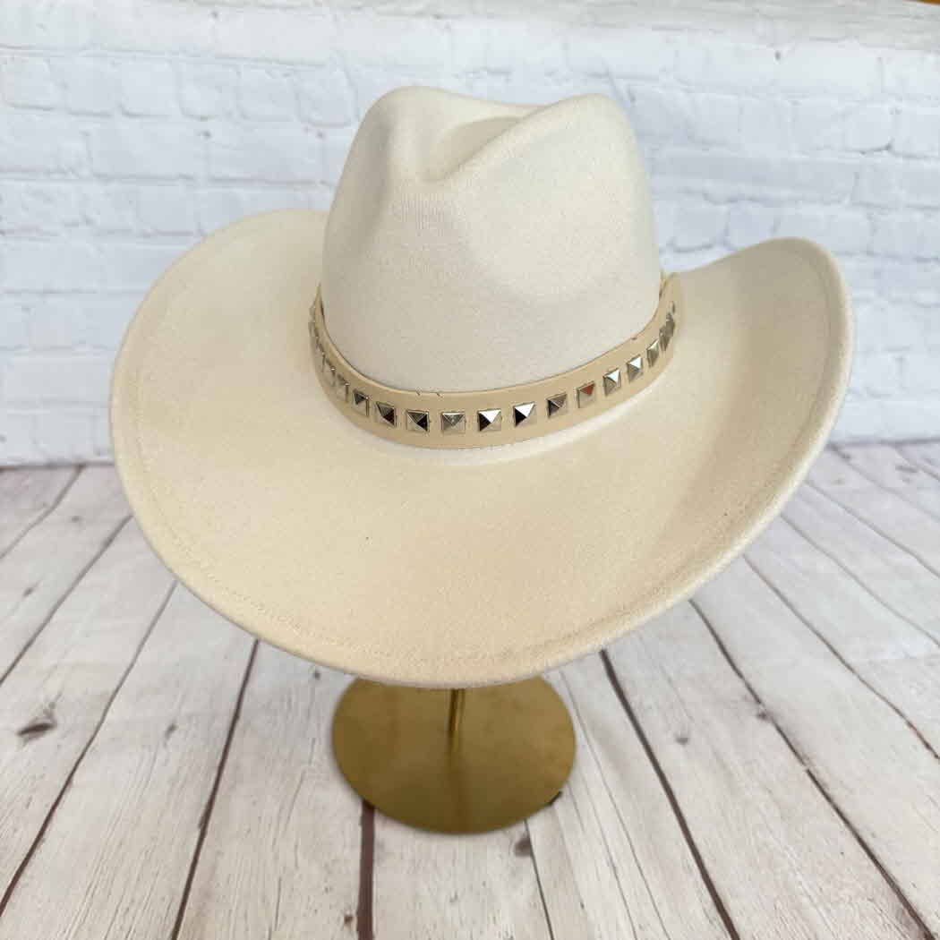 Vegan Cattlemen Cowboy Hat with Embellishments leather Belt: BROWN / ONE SIZE