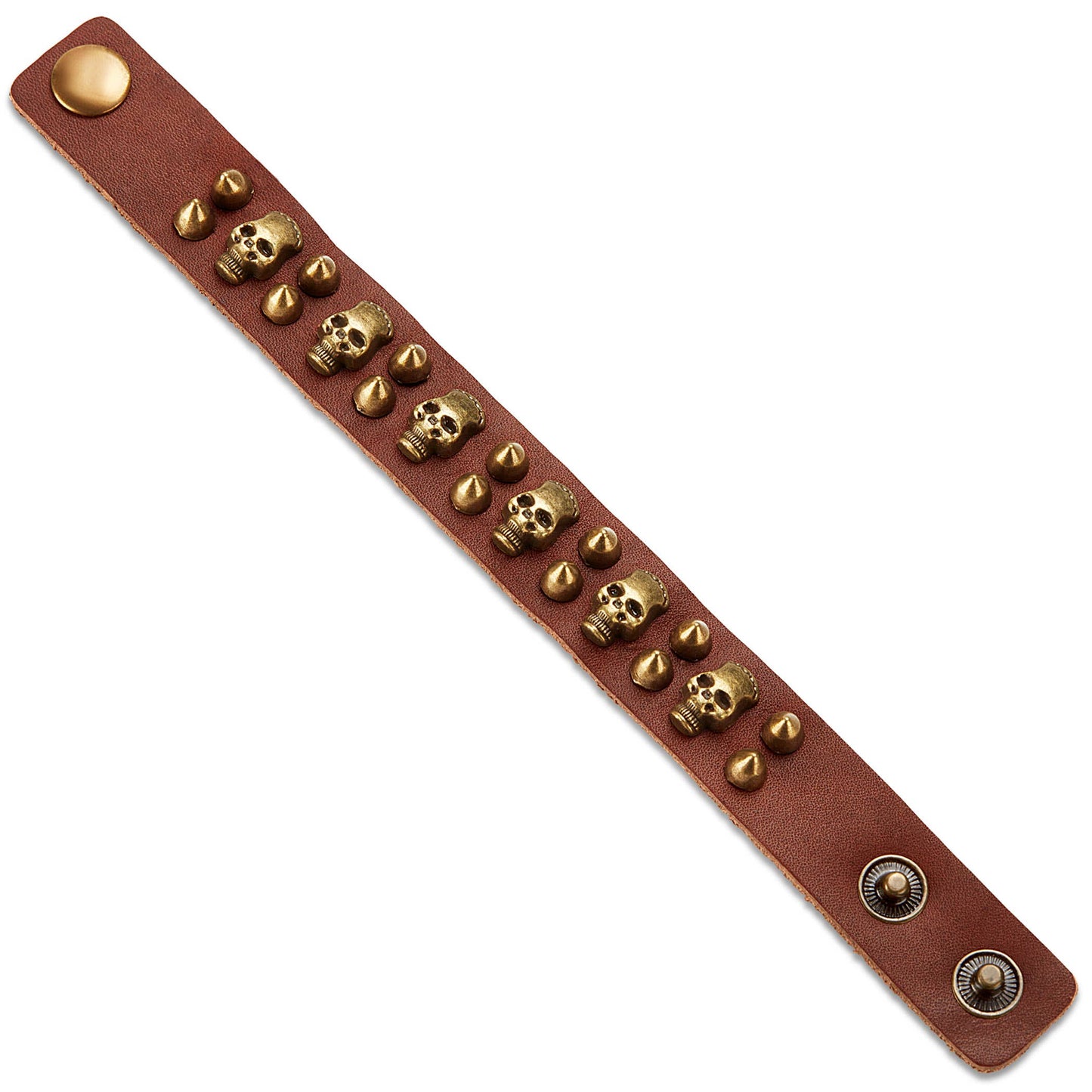 Skull and Bullet Studs Brown Leather Cuff Bracelet
