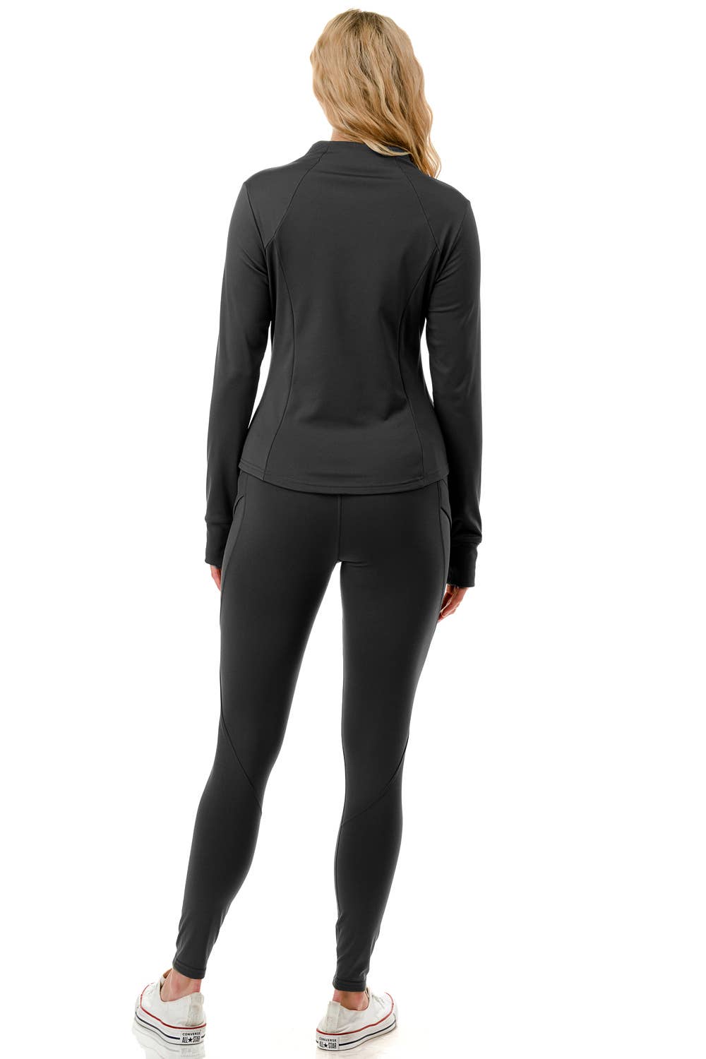 Fleece lined activewear define jacket with legging yoga set: Black