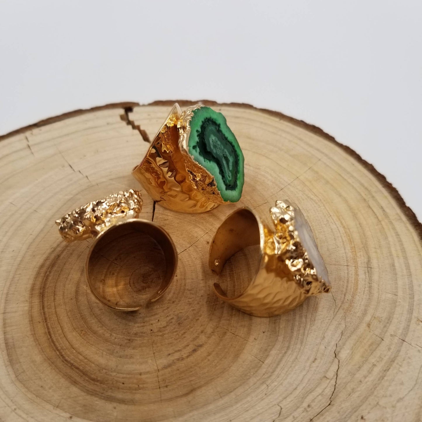 Rough Cut Stone Ring: Green