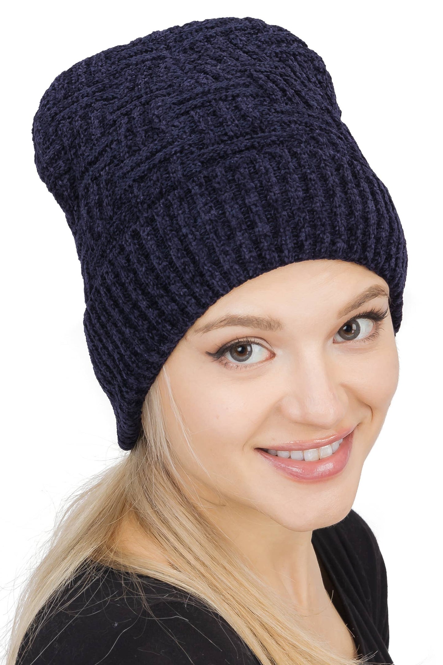 Velvety Chenille Basket Knitted Fleece Lined Beanie