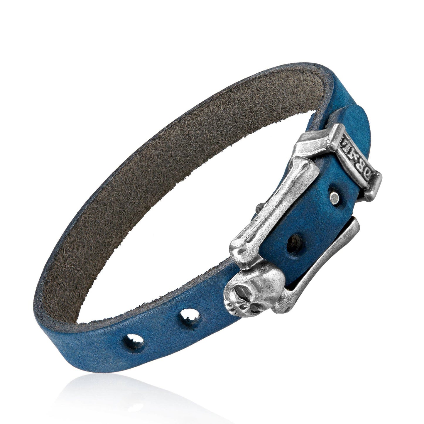 Men's Leather Skull Buckle Bracelet: Red