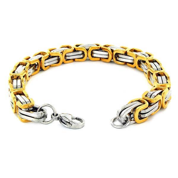 Two Tone Stainless Steel Byzantine Chain Bracelet