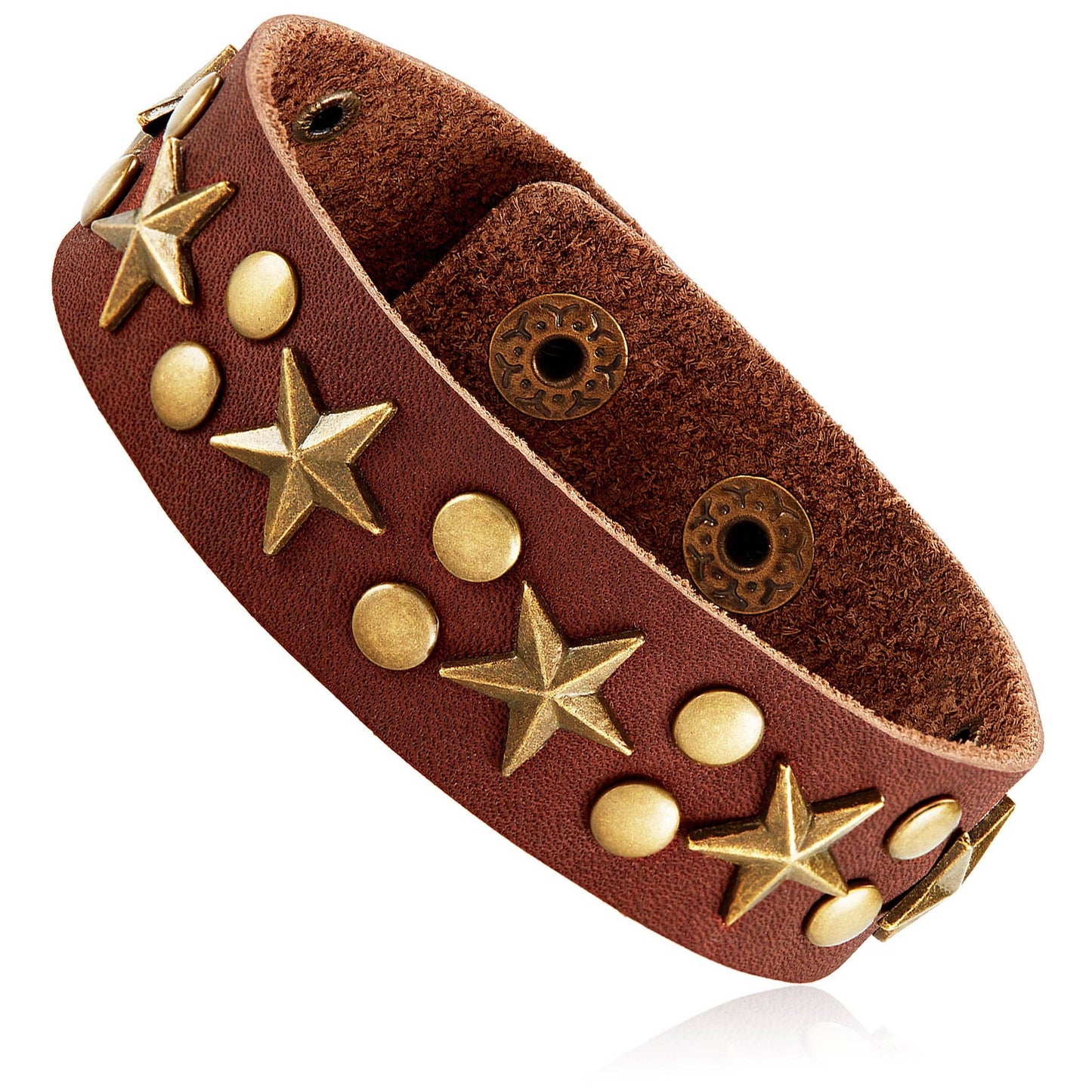 Star Studded Brown Leather Cuff Bracelet