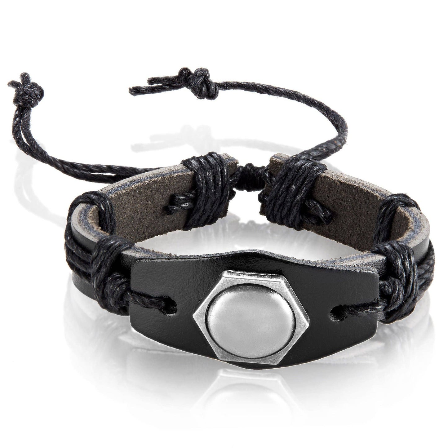 Hexagon Stud Adjustable Leather Bracelet