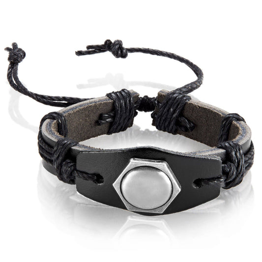 Hexagon Stud Adjustable Leather Bracelet