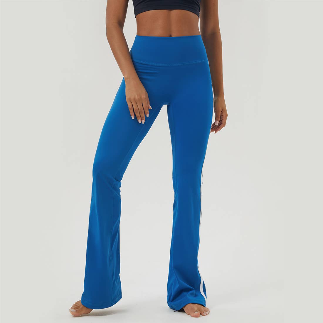 Yoga Color Block Hip Lifting Fitness Sport Flare Pants: Blue / L