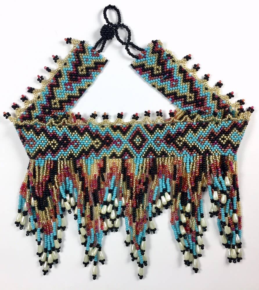 Handmade Cyan Blue, Red Statement Choker Necklace
