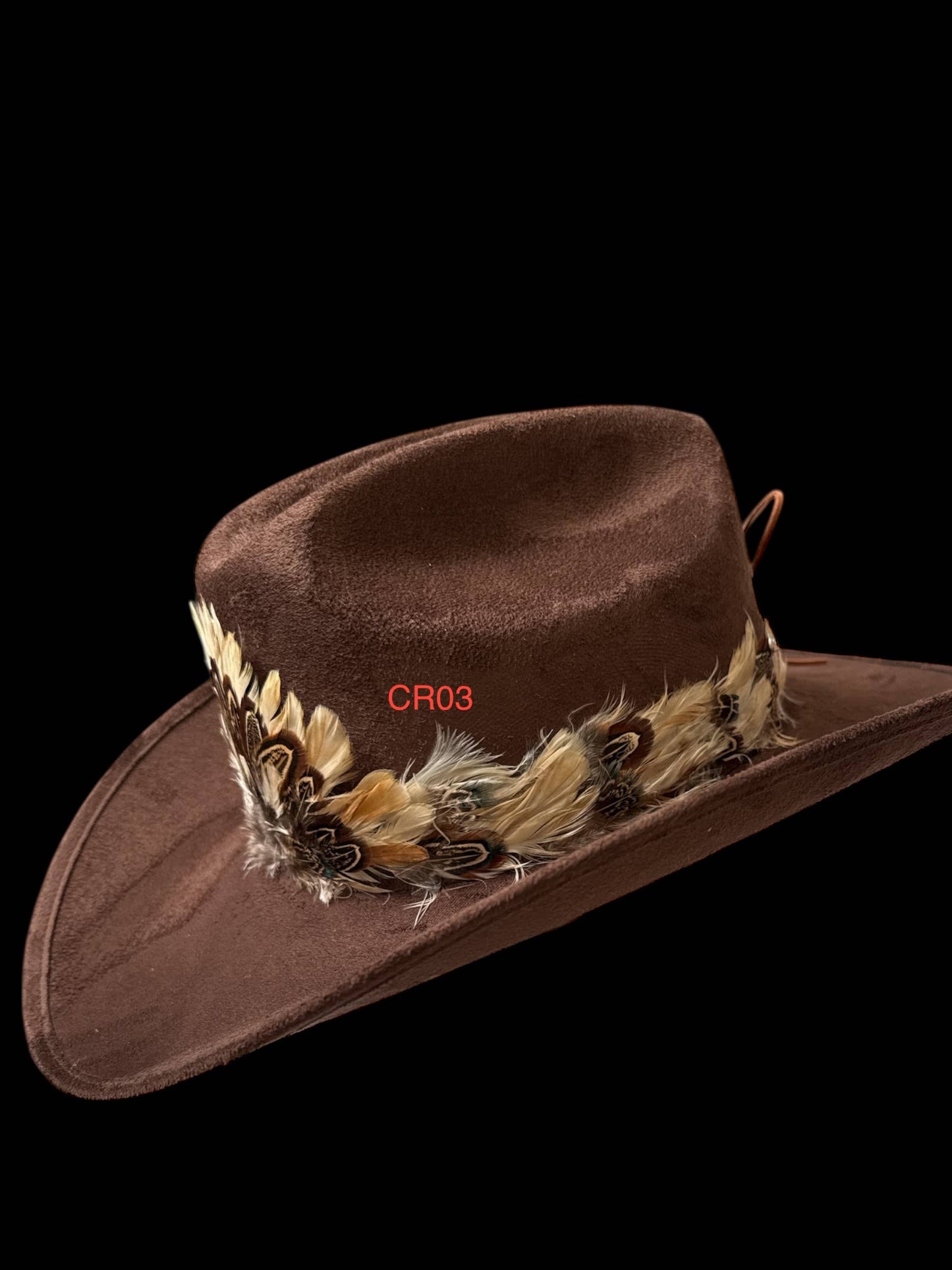 Feather Hat Band Middle Crown with strap tie: Light Brown #CR02