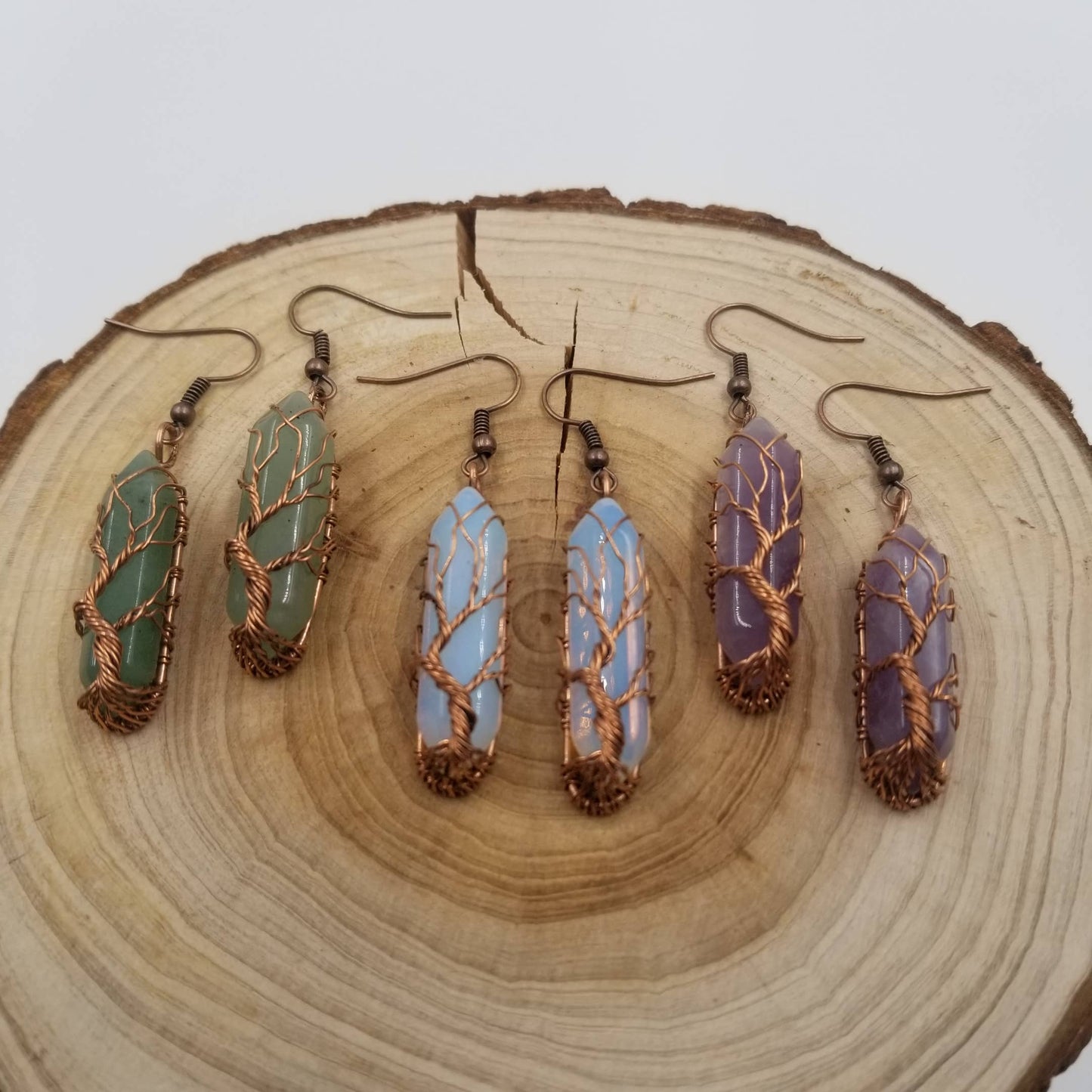 Wired Fluorite Crystal Pendant Earrings: Purple
