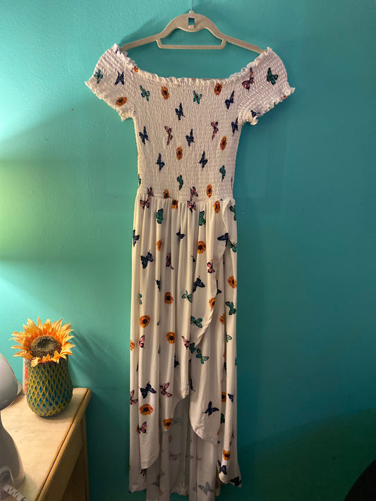Butterfly off shoulder dress with slit