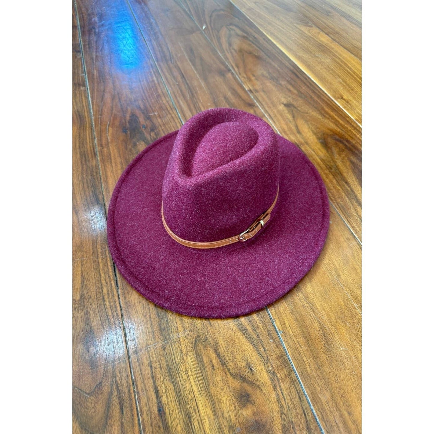 Wide Brim Fedora Hat With leather Belt: CHARCOAL / ONE SIZE