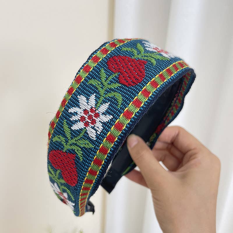 Bohemian Flower Embroidery Retro Non-Slip Hair Bands: Green