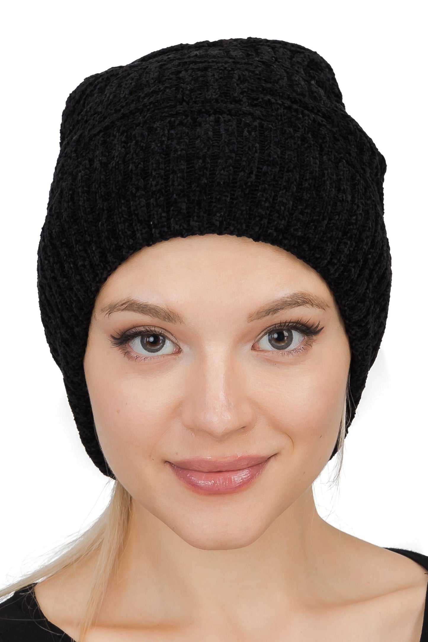Velvety Chenille Basket Knitted Fleece Lined Beanie