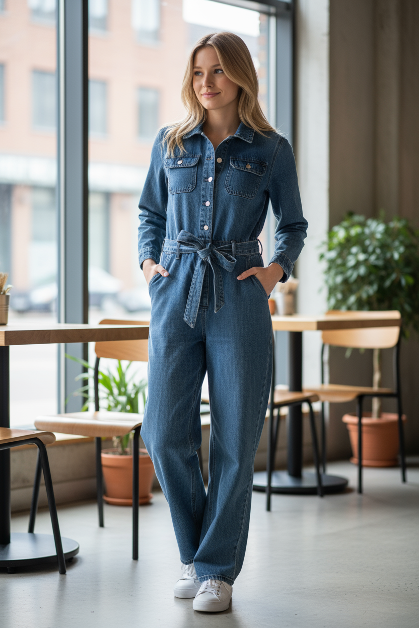 Denim long sleeve jumper with tie