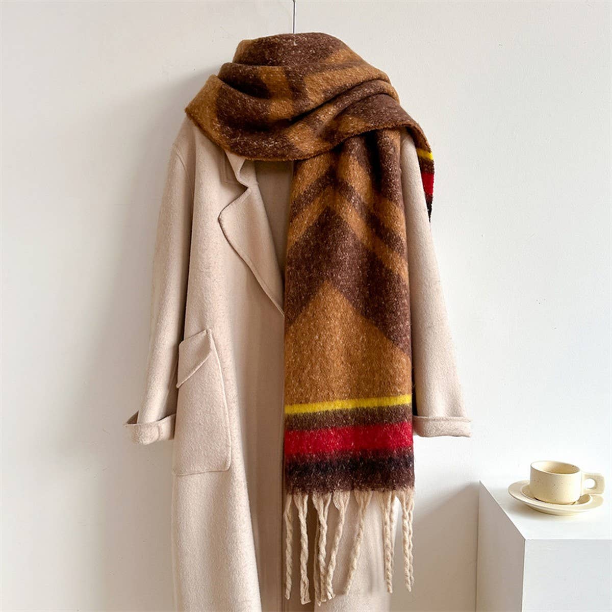 Autumn Winter Long Scarf - Thick Cozy Wrap_CWASC0974: KHAKI / (OS) 2