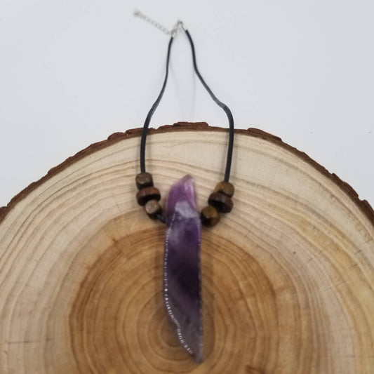 Natural Crystal Pendant Necklace: Purple