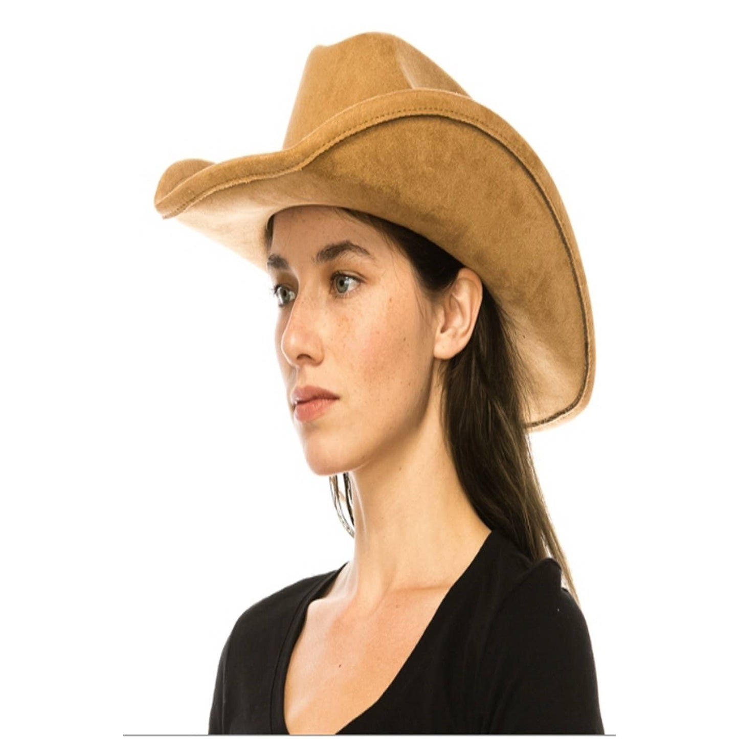 VEGAN SUEDE CATTLEMAN COWBOY HAT: BLACK / ONE SIZE