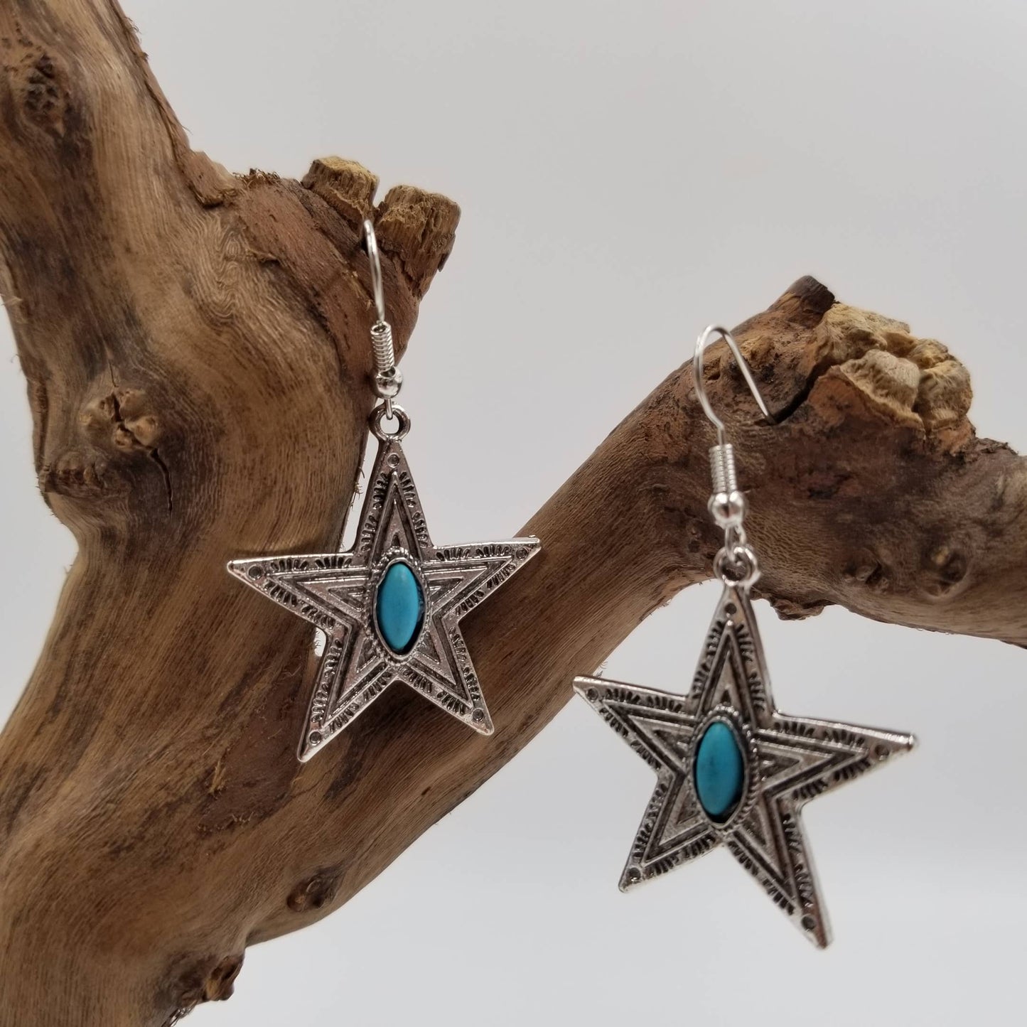 Vintage Silver Pentagram Turquoise Earrings