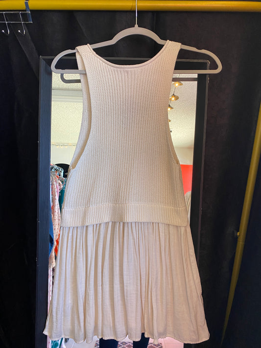 Designer tank with pleated bottom off white