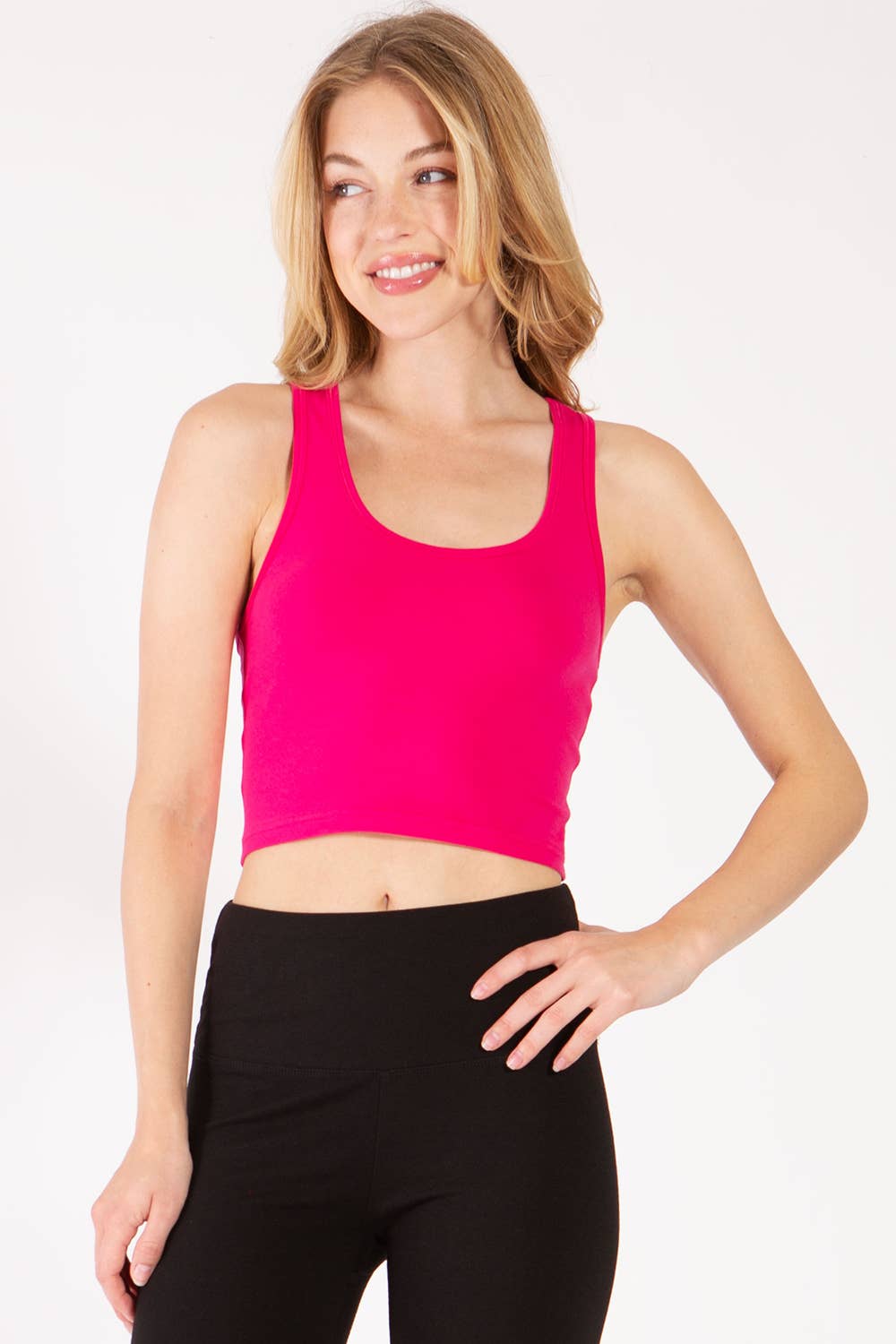 Solid color cotton lycra cropped tank top with racer back: Wine