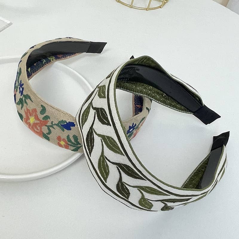 Bohemian Flower Embroidery Retro Non-Slip Hair Bands: Green