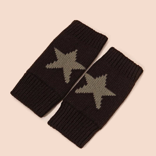 Acrylic Star Arm Sleeves – Warm Fingerless Design_CWAG0085: COFFEE / (OS) 2