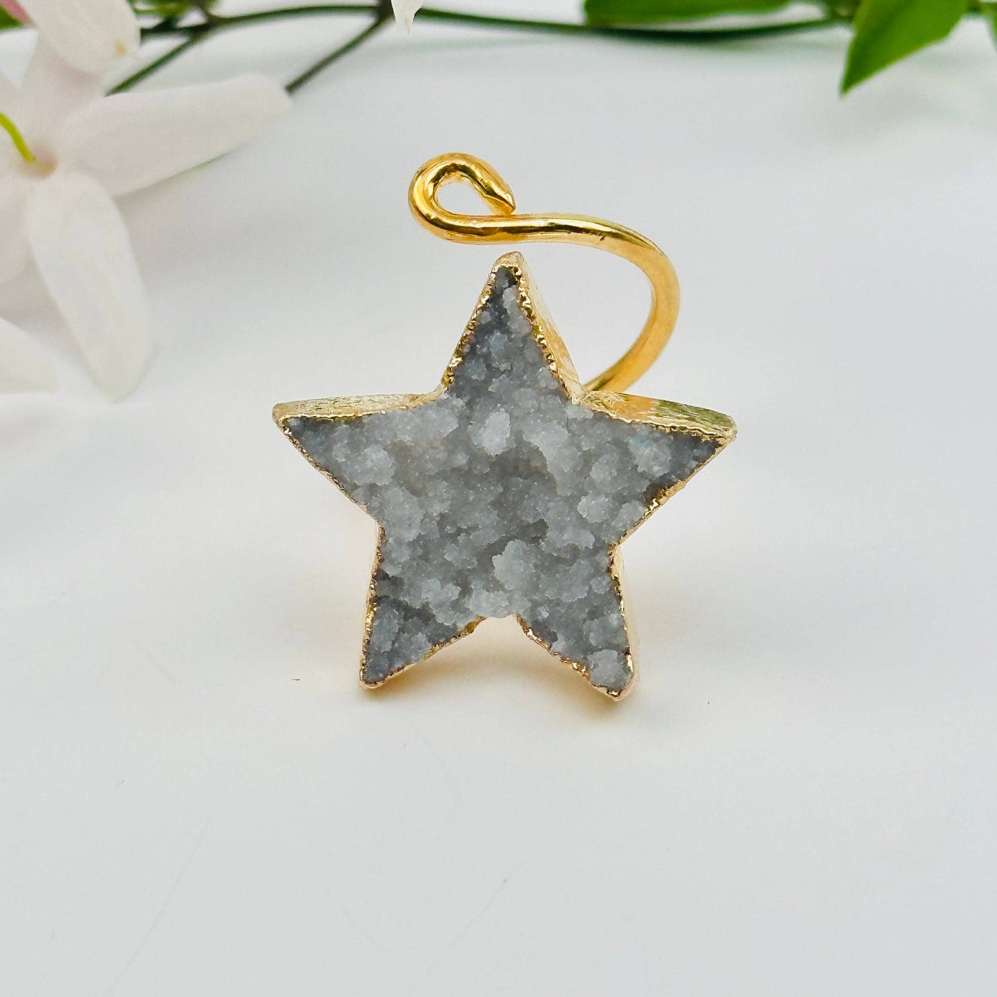 Crystal Druzy Star Wrap Ring: Silver