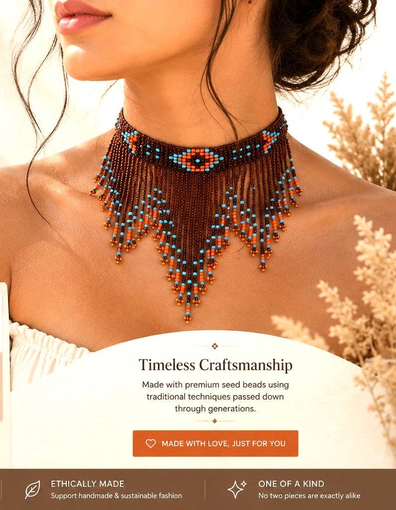 Handmade Beaded Brown Seed Bead Choker Necklace