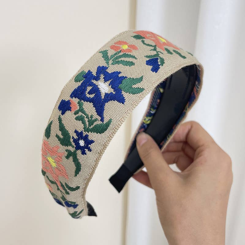 Bohemian Flower Embroidery Retro Non-Slip Hair Bands: Green