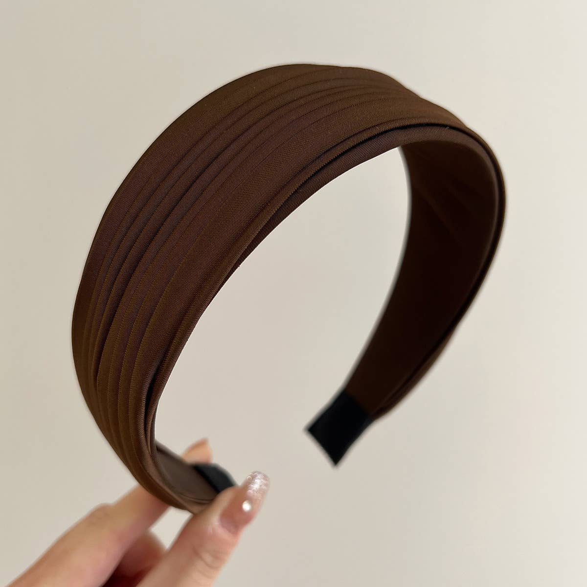 Minimalist Pleated Fabric Wide Hair Headbands: Black