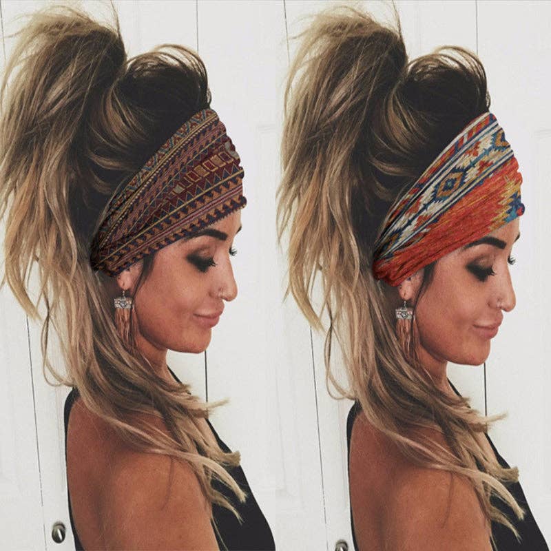 Ethnic Vintage Wide Print Sports Headband: Date_Red