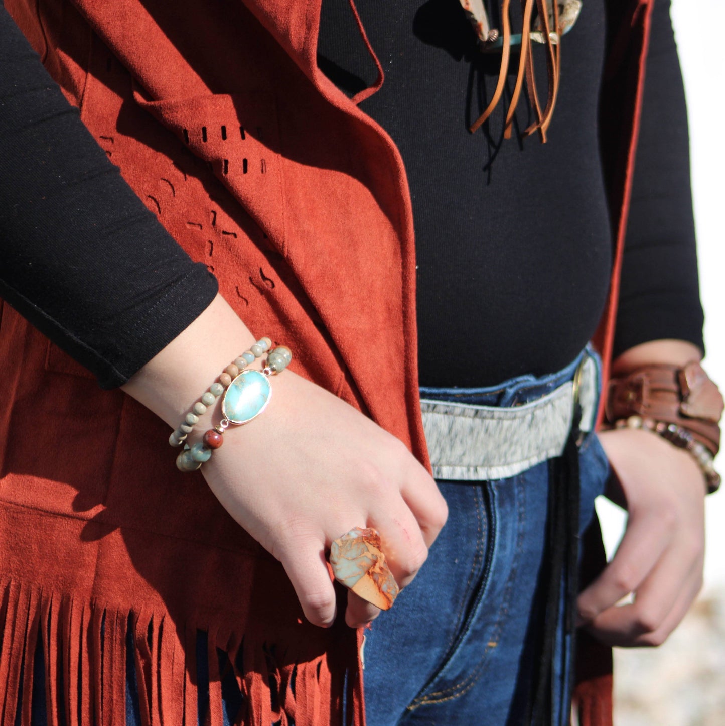 Chunky Aqua Terra Slab Cocktail Statement Ring